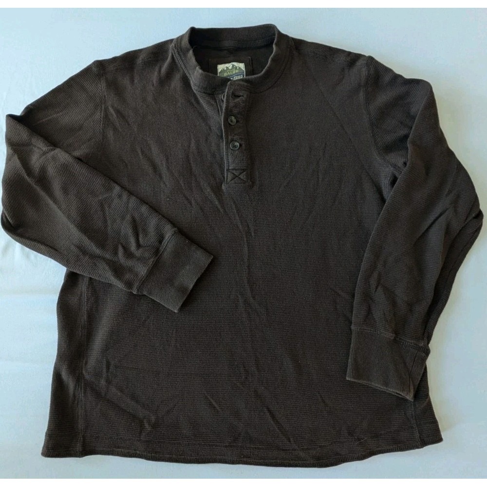 Vtg Eddie Bauer Sport Shop Men Lg Waffle Knit Thermal Henley Shirt Brown Cotton